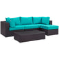Convene Five PCS Outdoor Patio Sectional Set, Blue, Rattan 10467