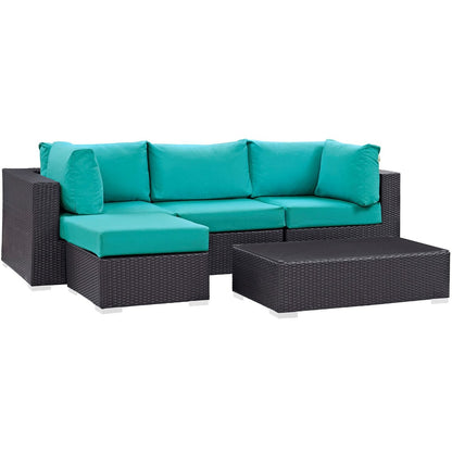 Convene Five PCS Outdoor Patio Sectional Set, Blue, Rattan 10467