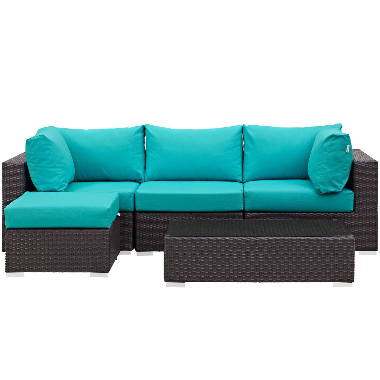 Convene Five PCS Outdoor Patio Sectional Set, Blue, Rattan 10467