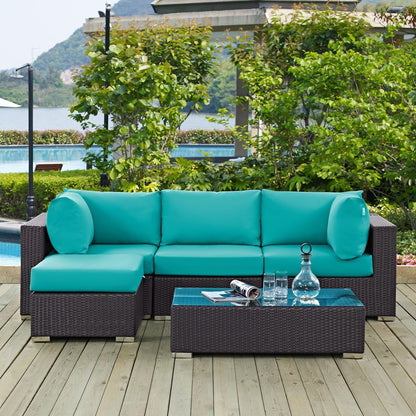 Convene Five PCS Outdoor Patio Sectional Set, Blue, Rattan 10467