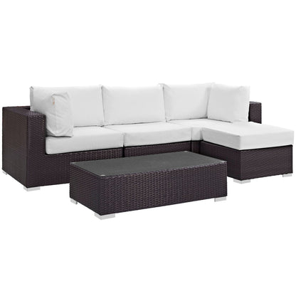 Convene Five PCS Outdoor Patio Sectional Set, White, Rattan 10468