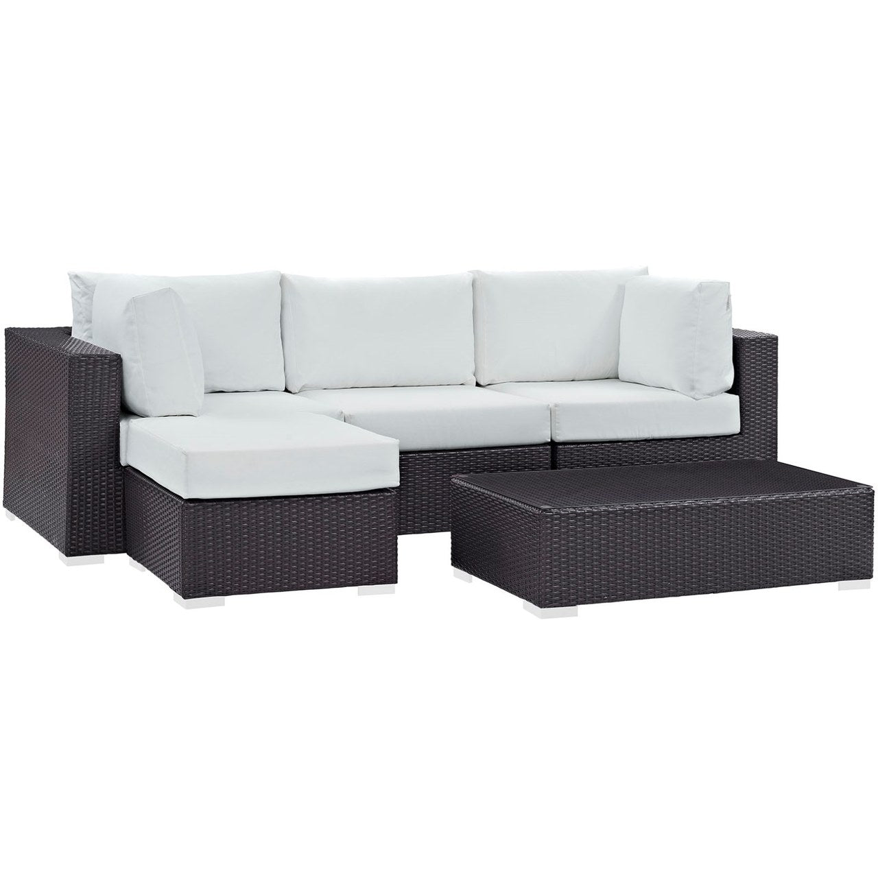 Convene Five PCS Outdoor Patio Sectional Set, White, Rattan 10468