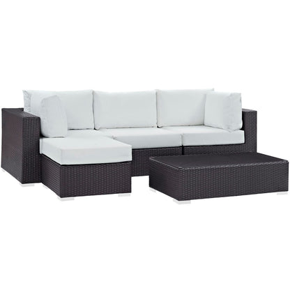 Convene Five PCS Outdoor Patio Sectional Set, White, Rattan 10468