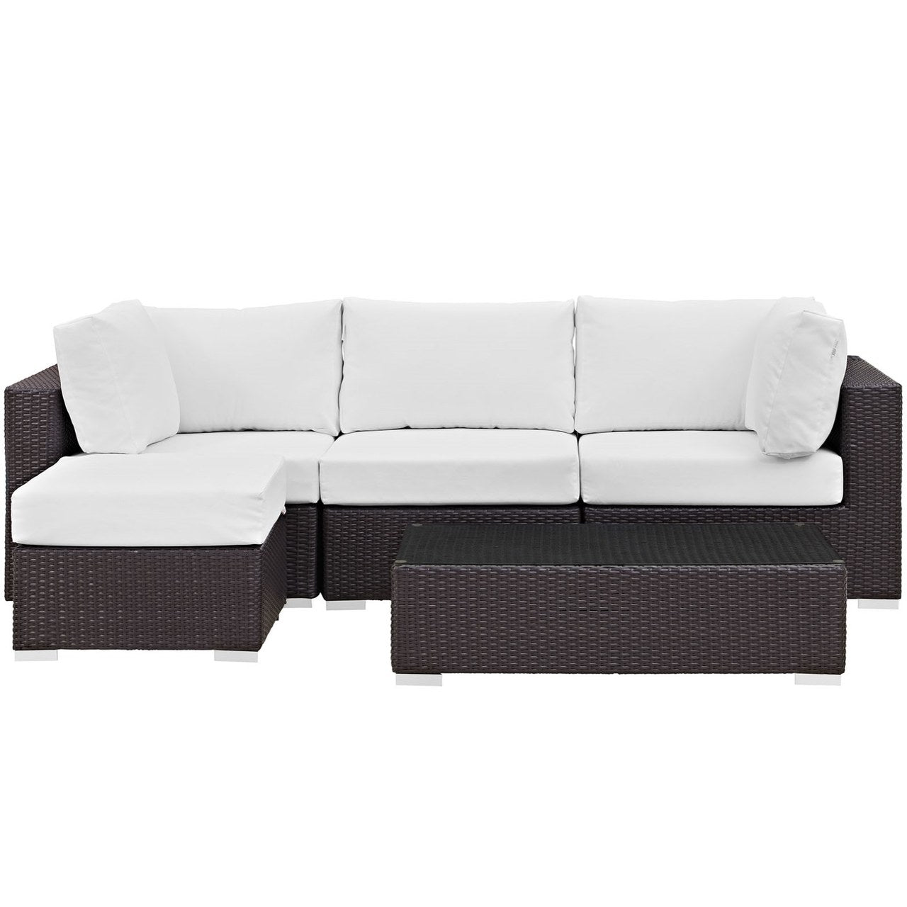 Convene Five PCS Outdoor Patio Sectional Set, White, Rattan 10468