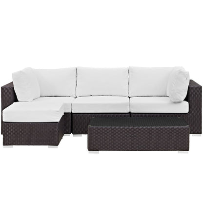 Convene Five PCS Outdoor Patio Sectional Set, White, Rattan 10468