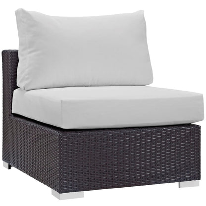 Convene Five PCS Outdoor Patio Sectional Set, White, Rattan 10468