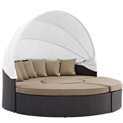Convene Canopy Outdoor Patio Daybed, Brown, Rattan 10469
