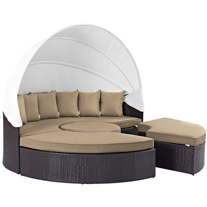 Convene Canopy Outdoor Patio Daybed, Brown, Rattan 10469
