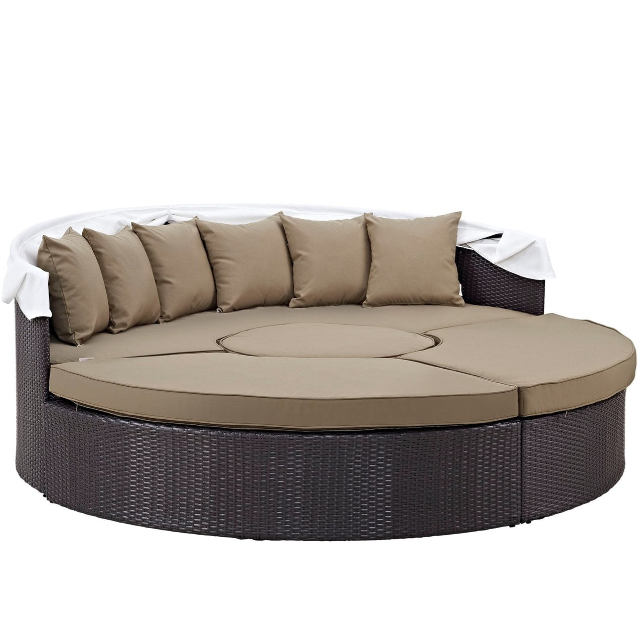 Convene Canopy Outdoor Patio Daybed, Brown, Rattan 10469