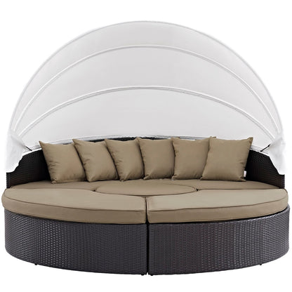 Convene Canopy Outdoor Patio Daybed, Brown, Rattan 10469