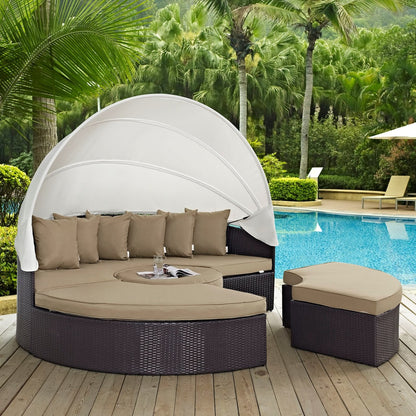 Convene Canopy Outdoor Patio Daybed, Brown, Rattan 10469