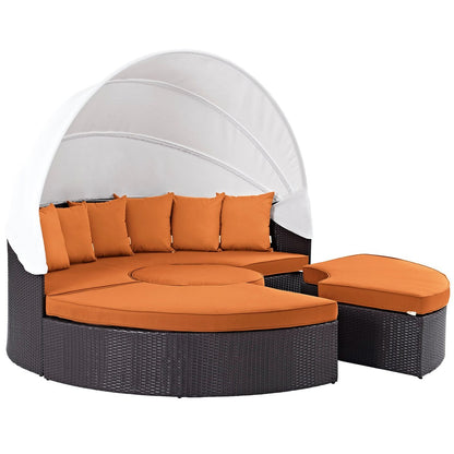 Convene Canopy Outdoor Patio Daybed, Orange, Rattan 10470