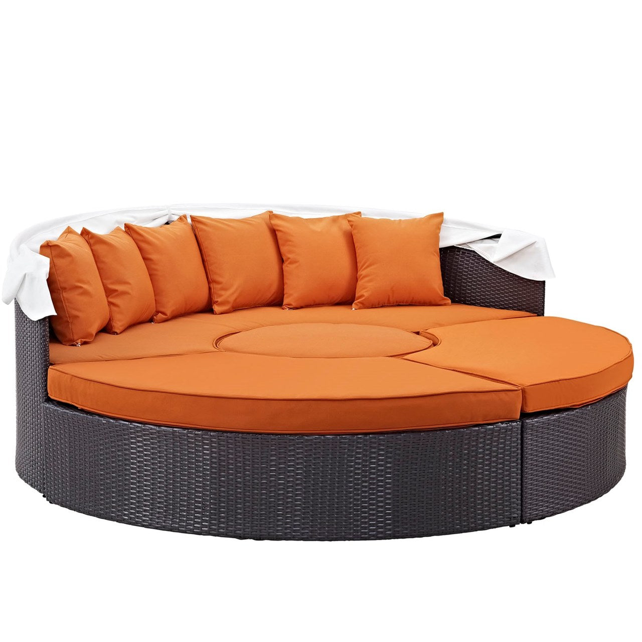Convene Canopy Outdoor Patio Daybed, Orange, Rattan 10470