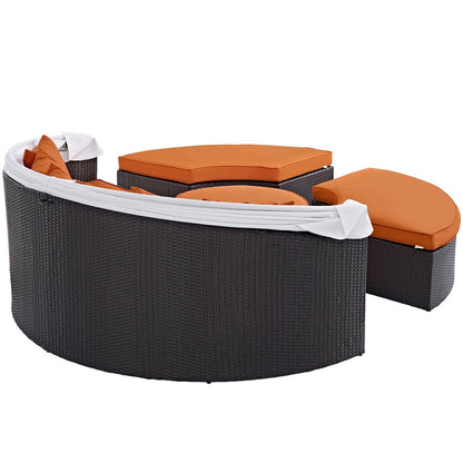 Convene Canopy Outdoor Patio Daybed, Orange, Rattan 10470
