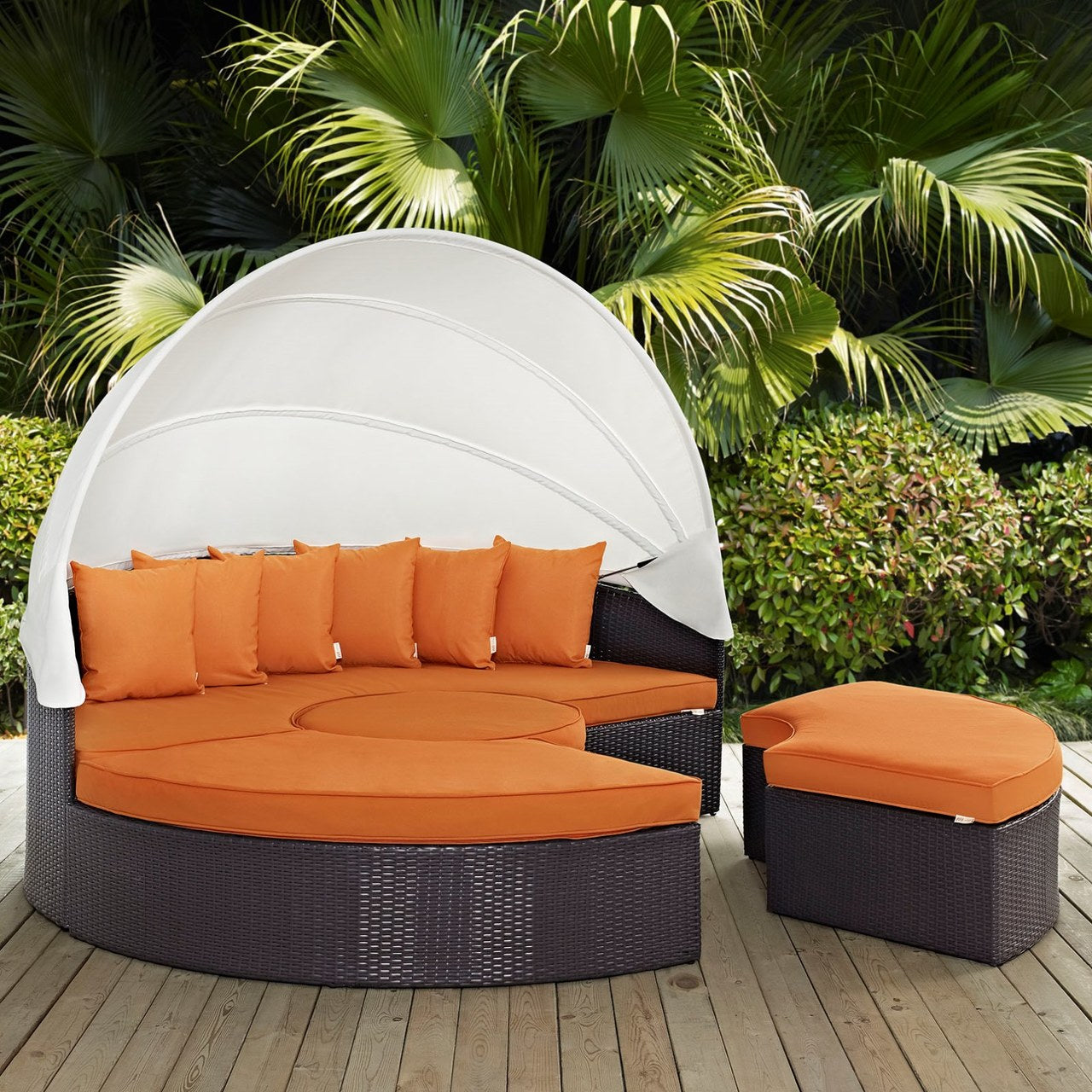 Convene Canopy Outdoor Patio Daybed, Orange, Rattan 10470