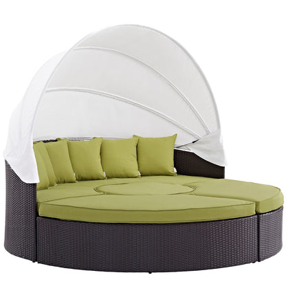 Convene Canopy Outdoor Patio Daybed, Green, Rattan 10471