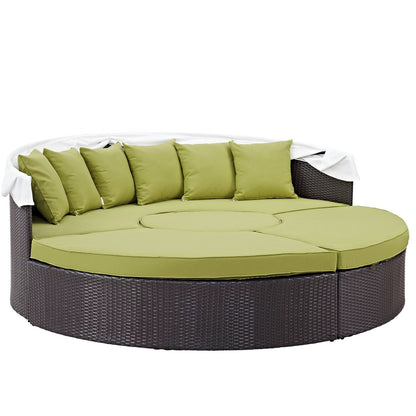 Convene Canopy Outdoor Patio Daybed, Green, Rattan 10471