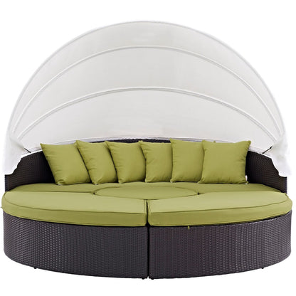 Convene Canopy Outdoor Patio Daybed, Green, Rattan 10471