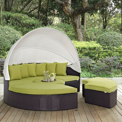 Convene Canopy Outdoor Patio Daybed, Green, Rattan 10471