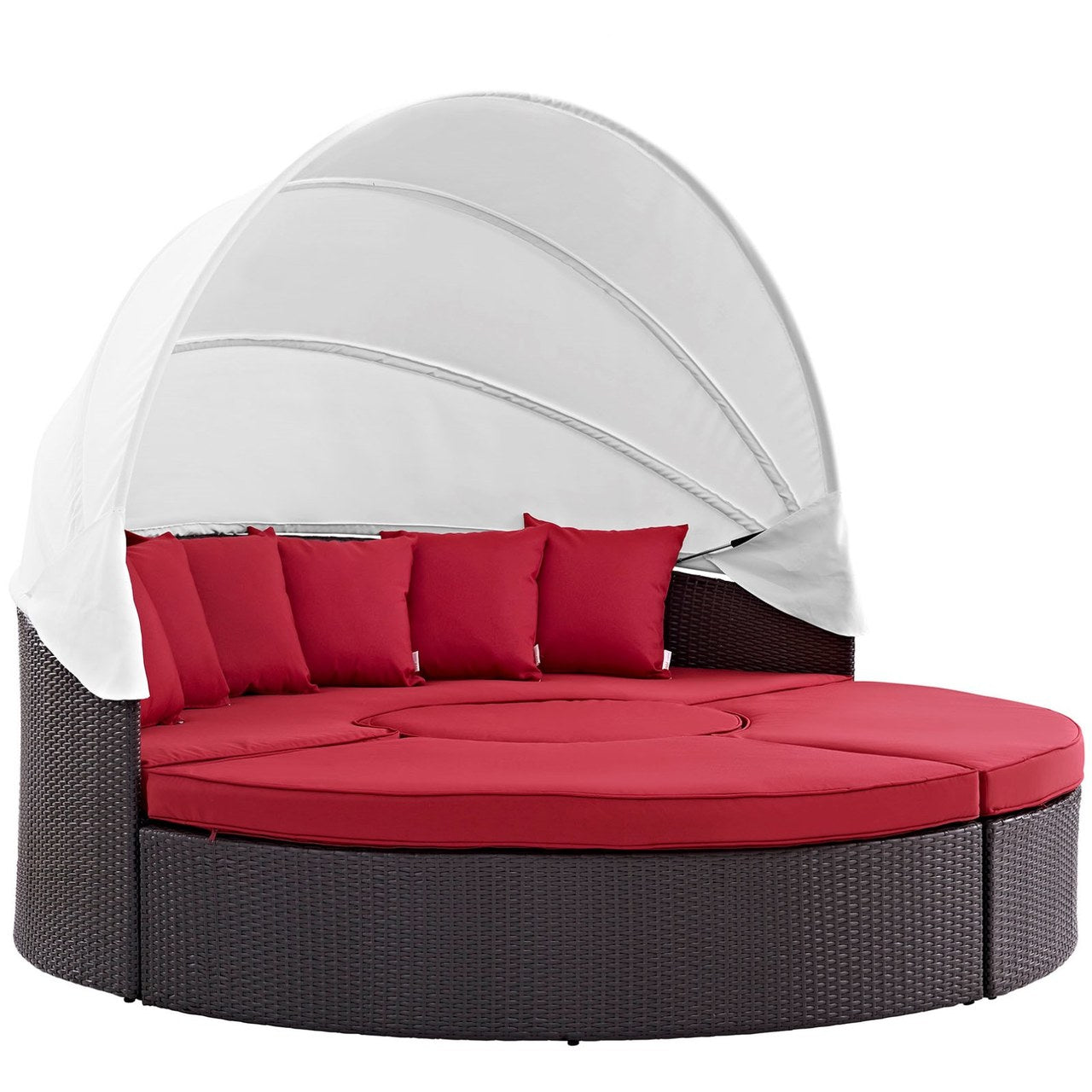 Convene Canopy Outdoor Patio Daybed, Red, Rattan 10472