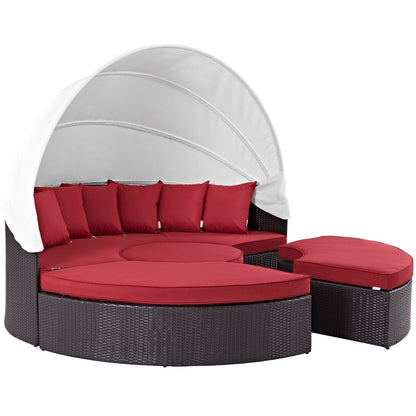 Convene Canopy Outdoor Patio Daybed, Red, Rattan 10472