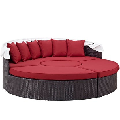 Convene Canopy Outdoor Patio Daybed, Red, Rattan 10472