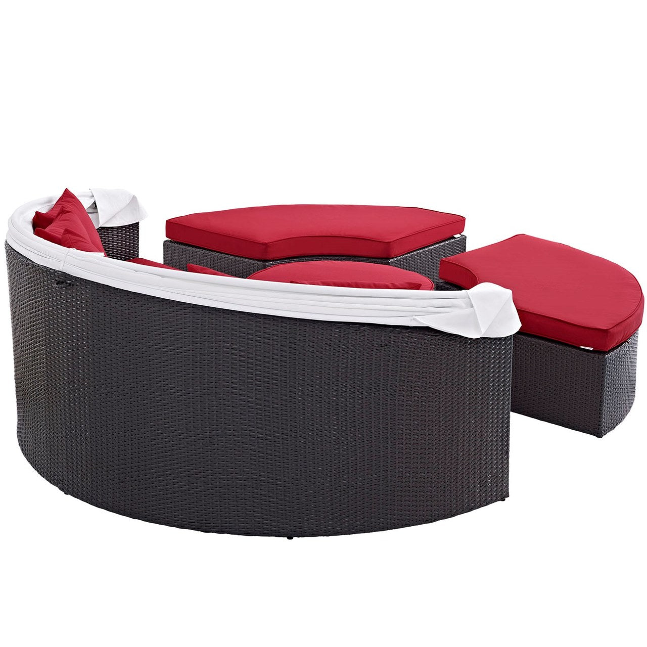 Convene Canopy Outdoor Patio Daybed, Red, Rattan 10472