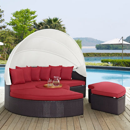 Convene Canopy Outdoor Patio Daybed, Red, Rattan 10472