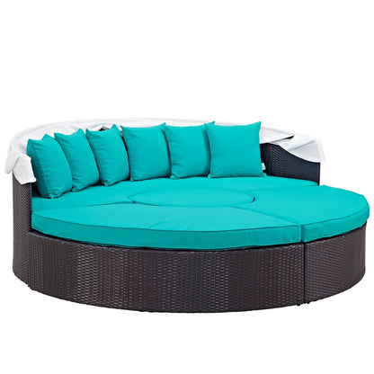 Convene Canopy Outdoor Patio Daybed, Blue, Rattan 10473