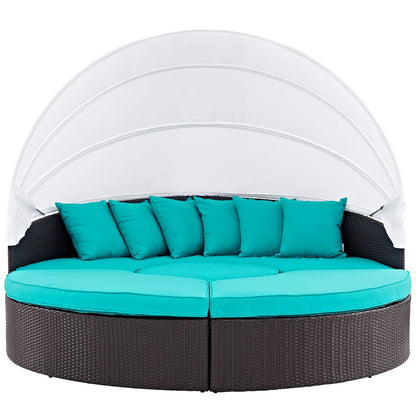 Convene Canopy Outdoor Patio Daybed, Blue, Rattan 10473