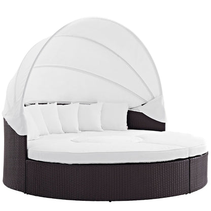 Convene Canopy Outdoor Patio Daybed, White, Rattan 10474