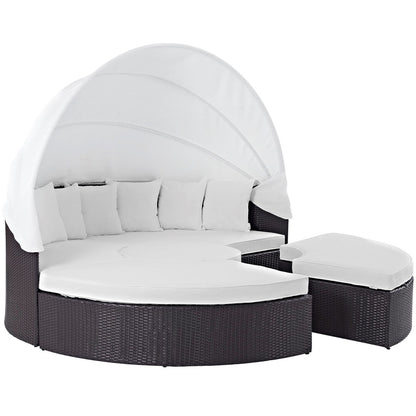 Convene Canopy Outdoor Patio Daybed, White, Rattan 10474