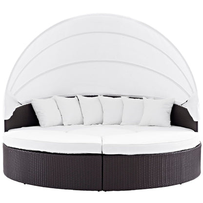 Convene Canopy Outdoor Patio Daybed, White, Rattan 10474