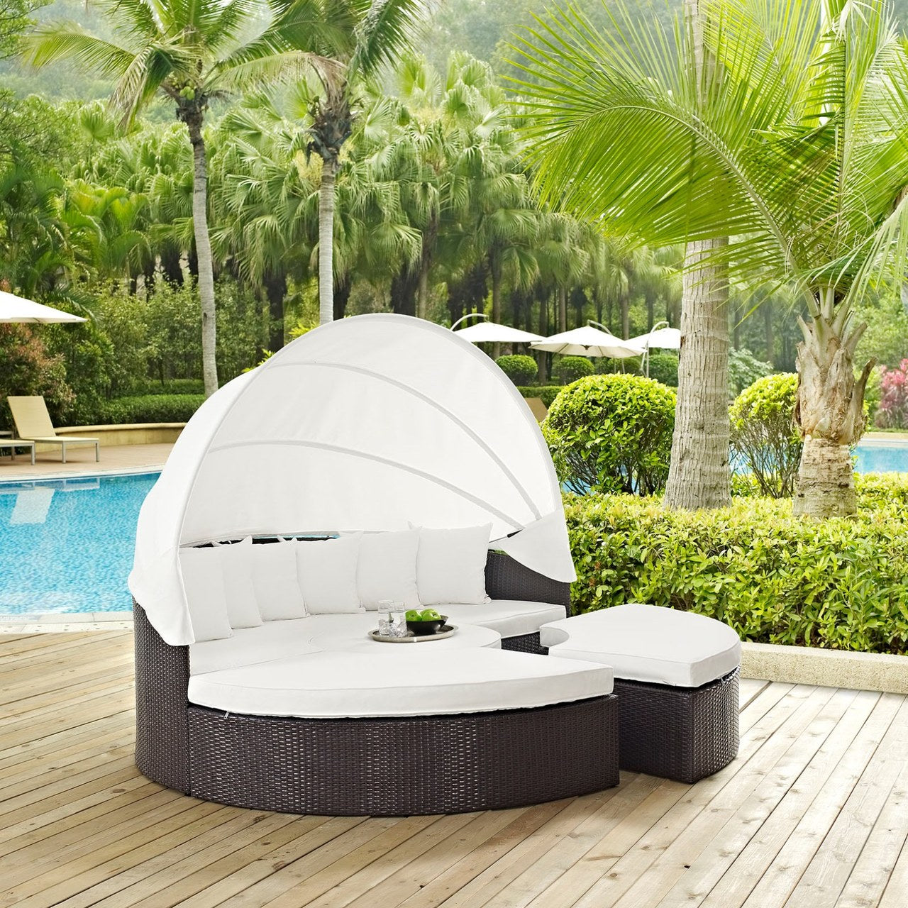 Convene Canopy Outdoor Patio Daybed, White, Rattan 10474