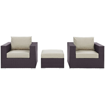 Convene Three PCS Outdoor Patio Sofa Set, Beige, Rattan 10475