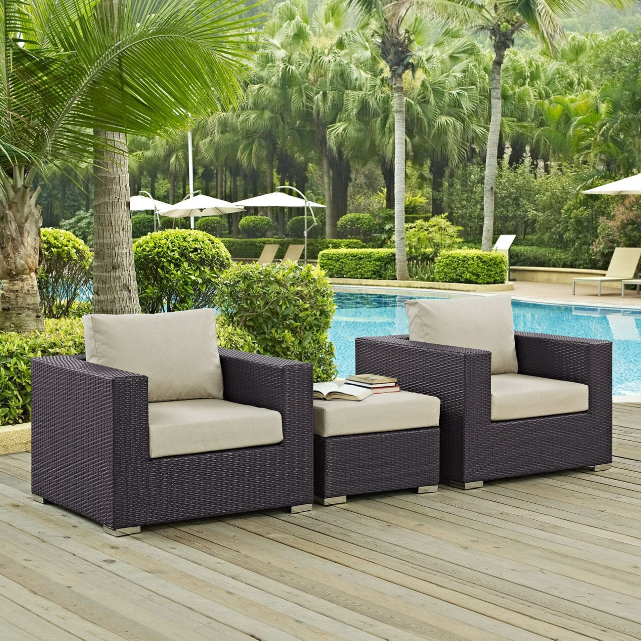Convene Three PCS Outdoor Patio Sofa Set, Beige, Rattan 10475