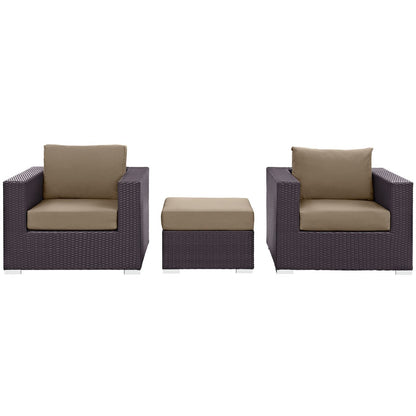 Convene Three PCS Outdoor Patio Sofa Set, Brown, Rattan 10476