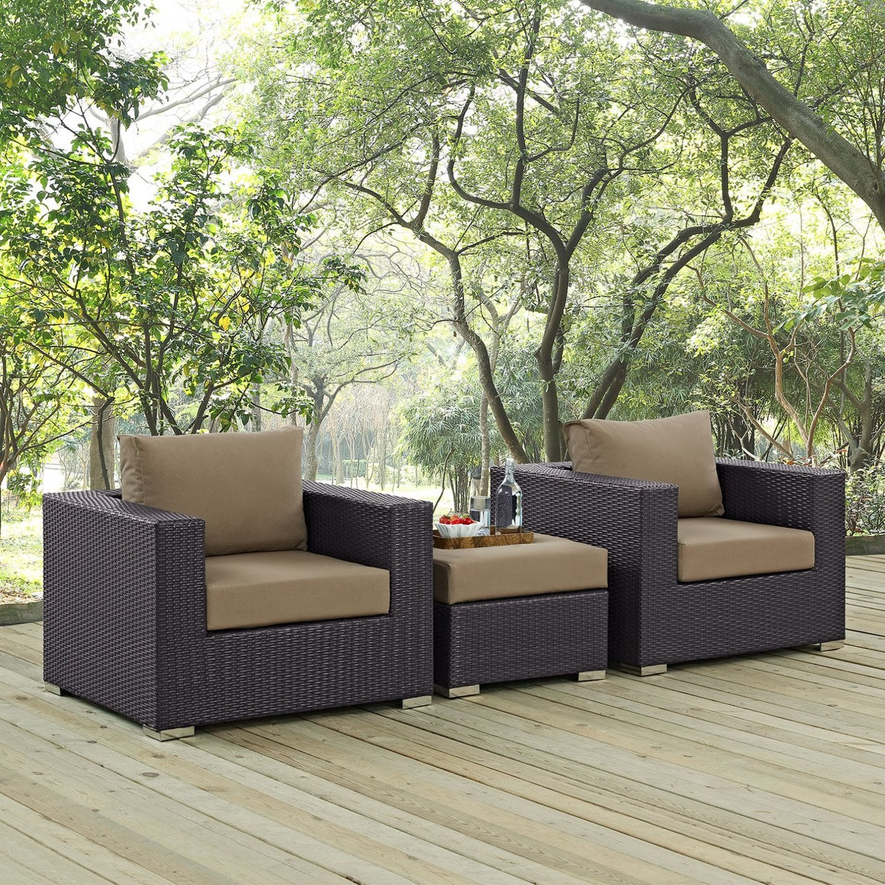 Convene Three PCS Outdoor Patio Sofa Set, Brown, Rattan 10476