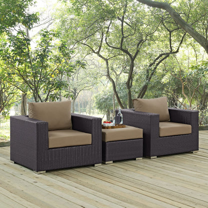 Convene Three PCS Outdoor Patio Sofa Set, Brown, Rattan 10476