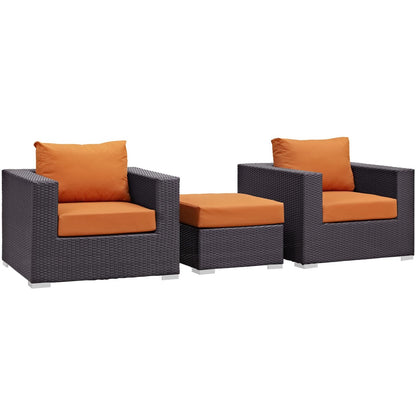 Convene Three PCS Outdoor Patio Sofa Set, Orange, Rattan 10477