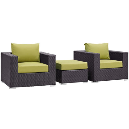 Convene Three PCS Outdoor Patio Sofa Set, Green, Rattan 10478
