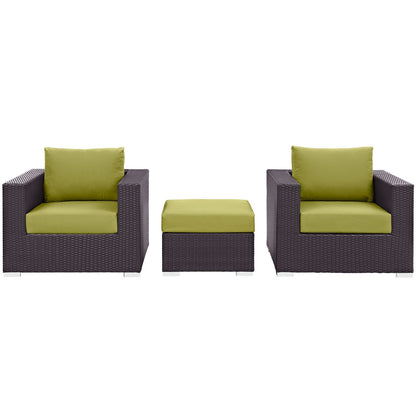 Convene Three PCS Outdoor Patio Sofa Set, Green, Rattan 10478