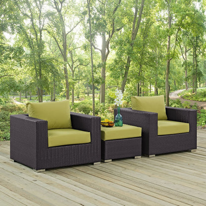 Convene Three PCS Outdoor Patio Sofa Set, Green, Rattan 10478