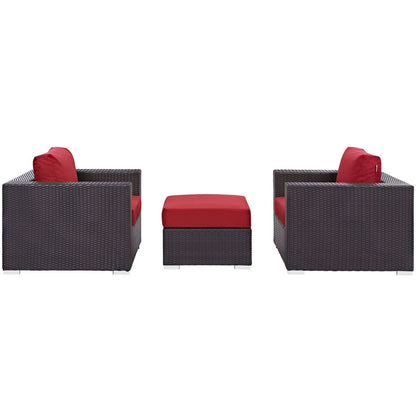 Convene Three PCS Outdoor Patio Sofa Set, Red, Rattan 10479