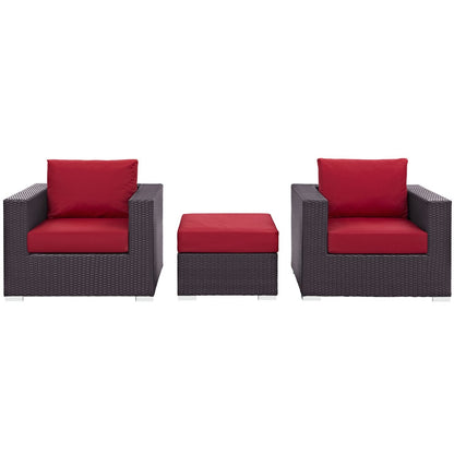 Convene Three PCS Outdoor Patio Sofa Set, Red, Rattan 10479