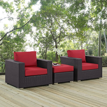 Convene Three PCS Outdoor Patio Sofa Set, Red, Rattan 10479