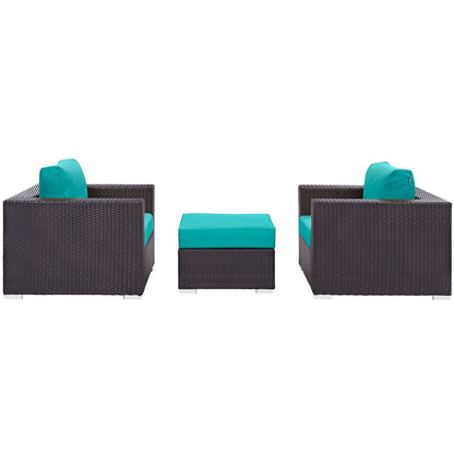 Convene Three PCS Outdoor Patio Sofa Set, Blue, Rattan 10480