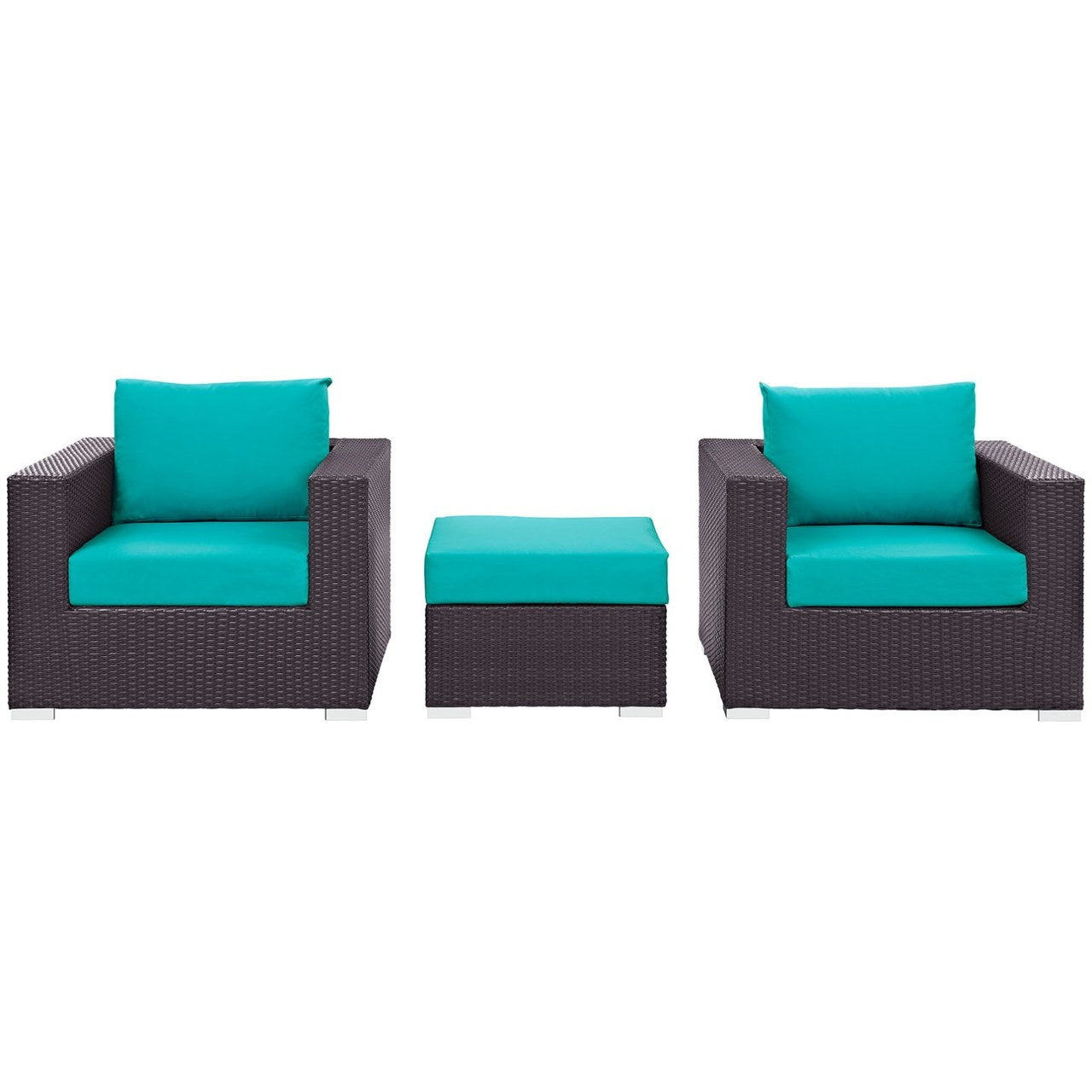 Convene Three PCS Outdoor Patio Sofa Set, Blue, Rattan 10480