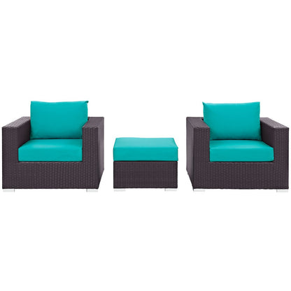 Convene Three PCS Outdoor Patio Sofa Set, Blue, Rattan 10480