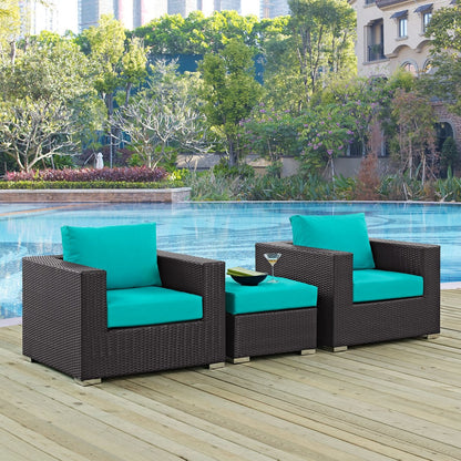 Convene Three PCS Outdoor Patio Sofa Set, Blue, Rattan 10480